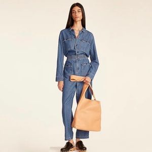 New J Crew cinched waist lightweight denim jumpsuit with patch pockets 4 $228